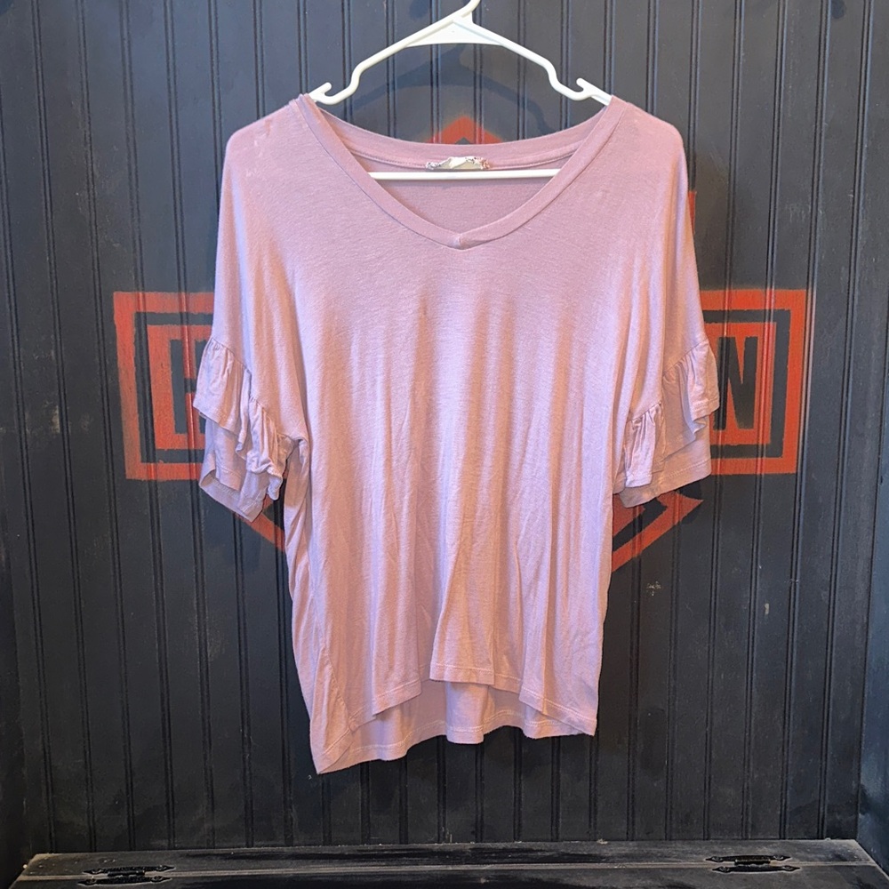Pink Rose Mauve Ruffle Sleeve Tee